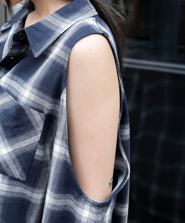 オープンショルダーチェックBIGシャツ