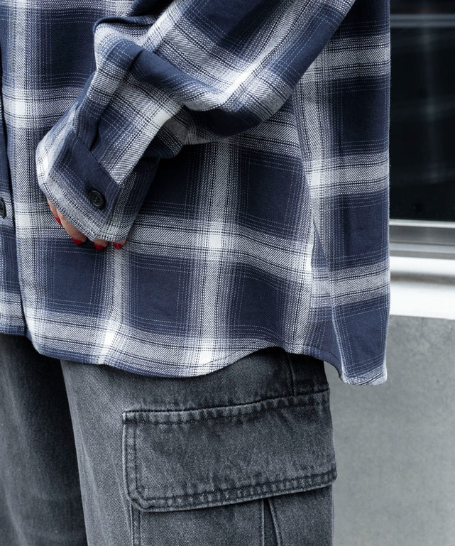 オープンショルダーチェックBIGシャツ