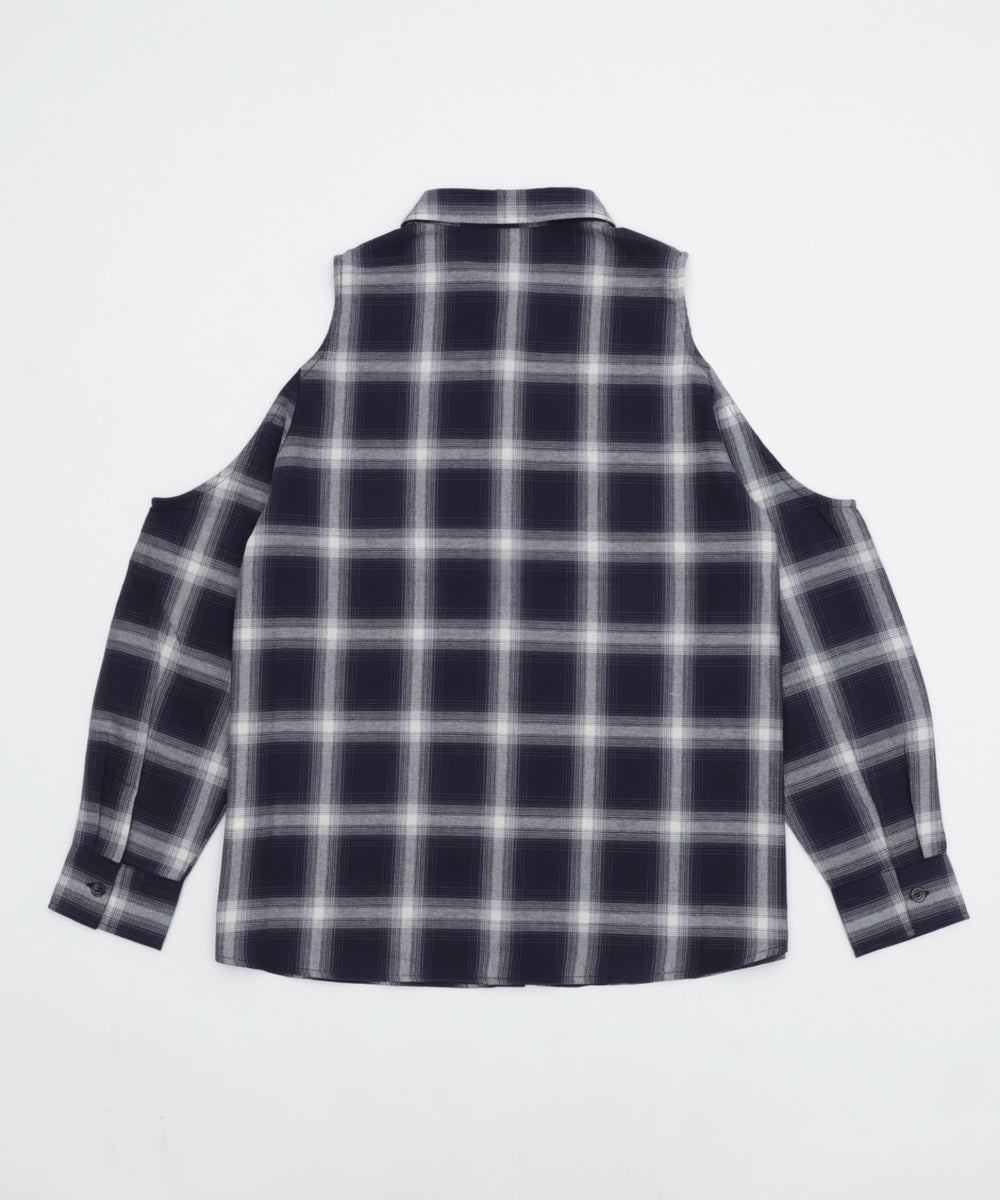 オープンショルダーチェックBIGシャツ