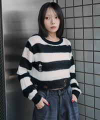 モヘアタッチダメージショートニット