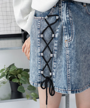 レースアップハートポケットデニムスカパン