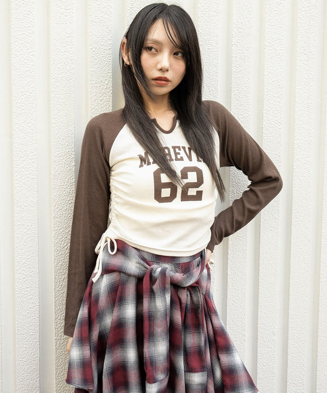 キーネックサイドドロストラグランロンT/ブラウン　モデル：159cm F着用