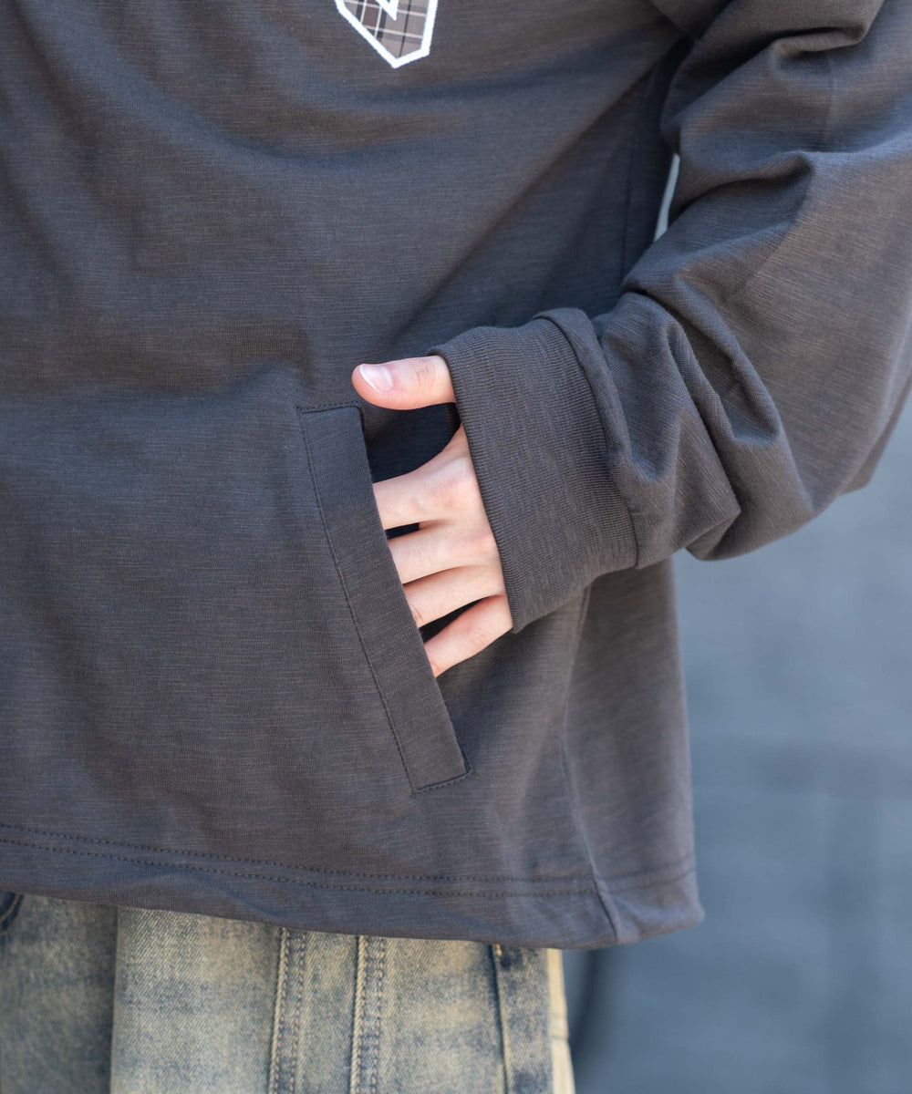 スラブチェックロゴジップパーカー