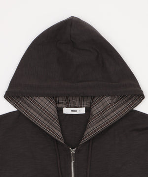 スラブチェックロゴジップパーカー
