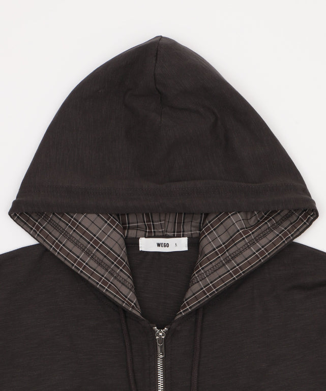 スラブチェックロゴジップパーカー