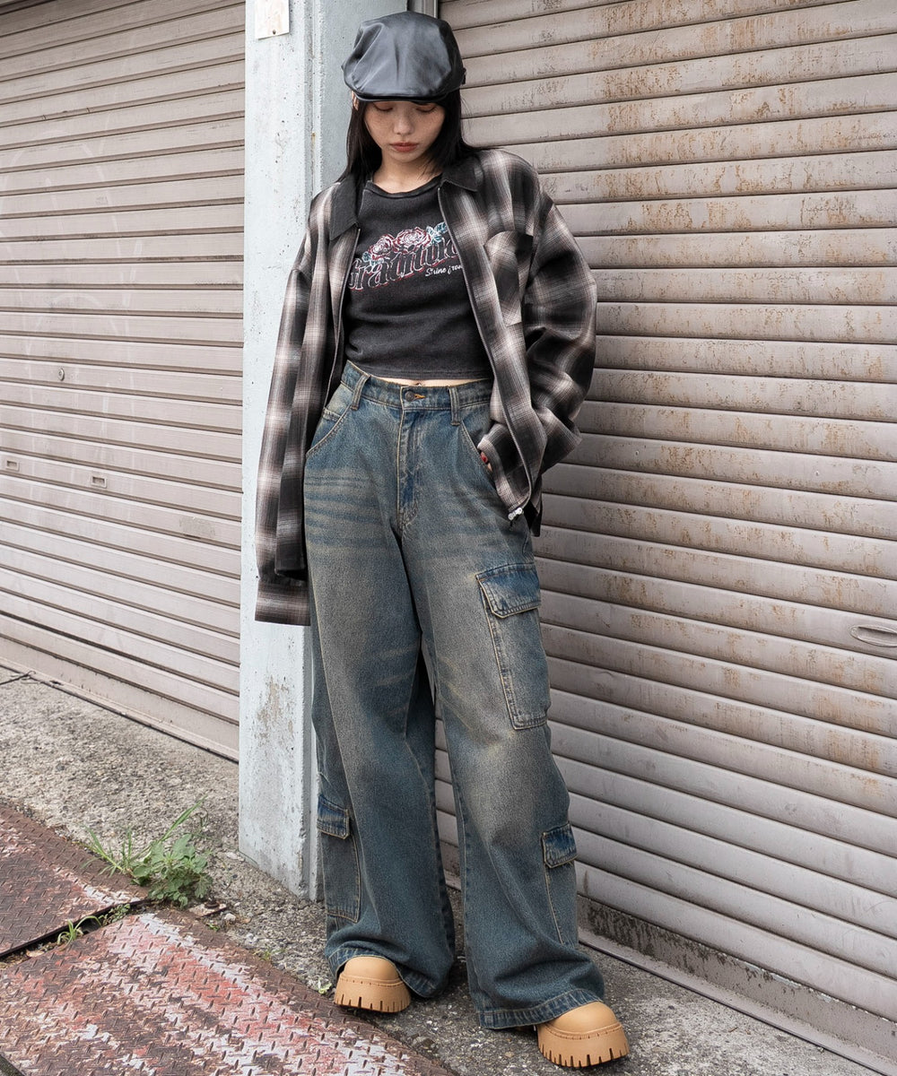 ブラウンチェック　モデル：159cm L着用