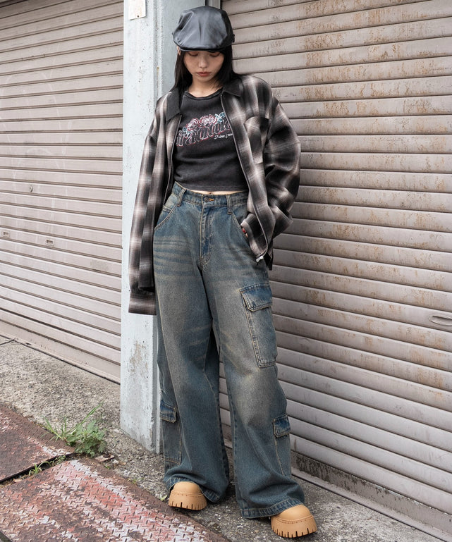 ブラウンチェック　モデル：159cm L着用