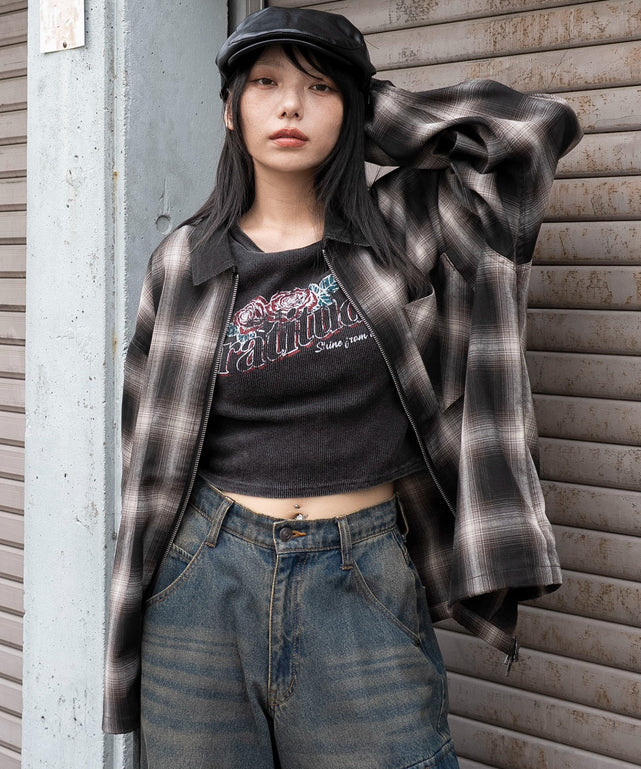 ブラウンチェック　モデル：159cm L着用