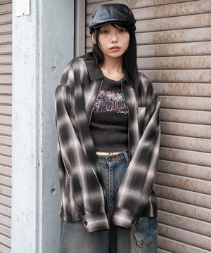 ブラウンチェック　モデル：159cm L着用