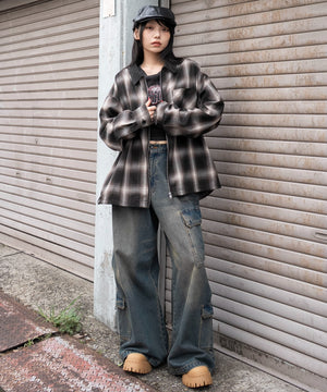 ブラウンチェック　モデル：159cm L着用