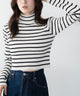 リブハイネックショートニット/ホワイトボーダー モデル：163cm F着用