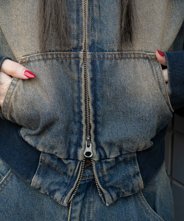 ファーフードデニムショートブルゾン