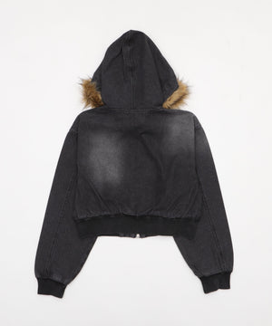 ファーフードデニムショートブルゾン