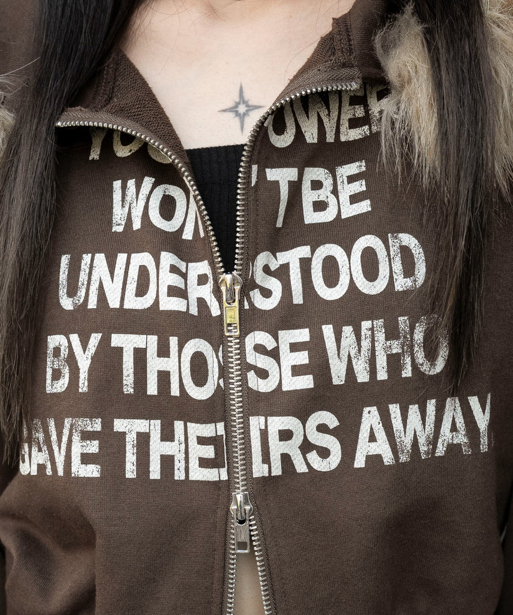 ファーフードショートZIPパーカー