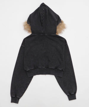 ファーフードショートZIPパーカー