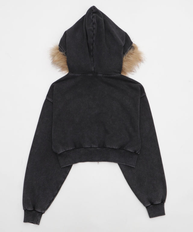 ファーフードショートZIPパーカー