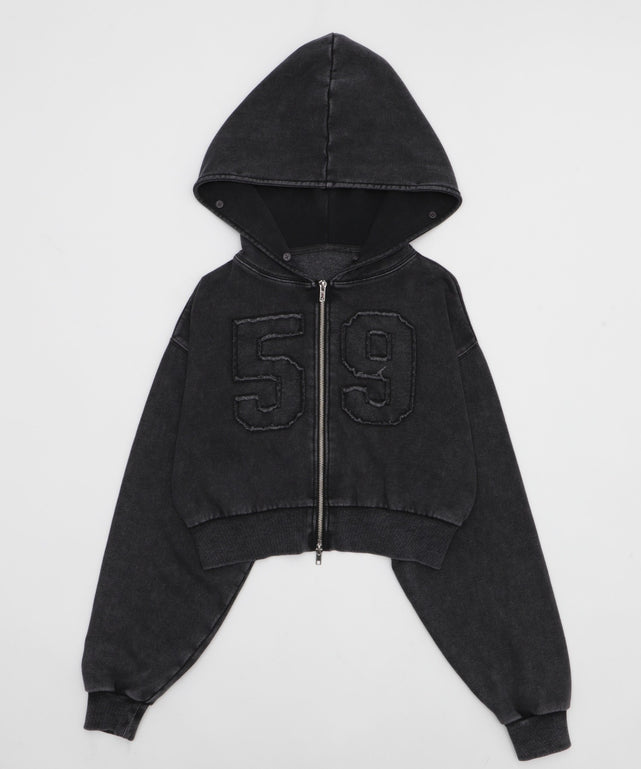 ファーフードショートZIPパーカー