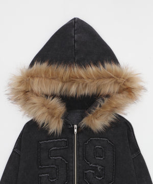 ファーフードショートZIPパーカー