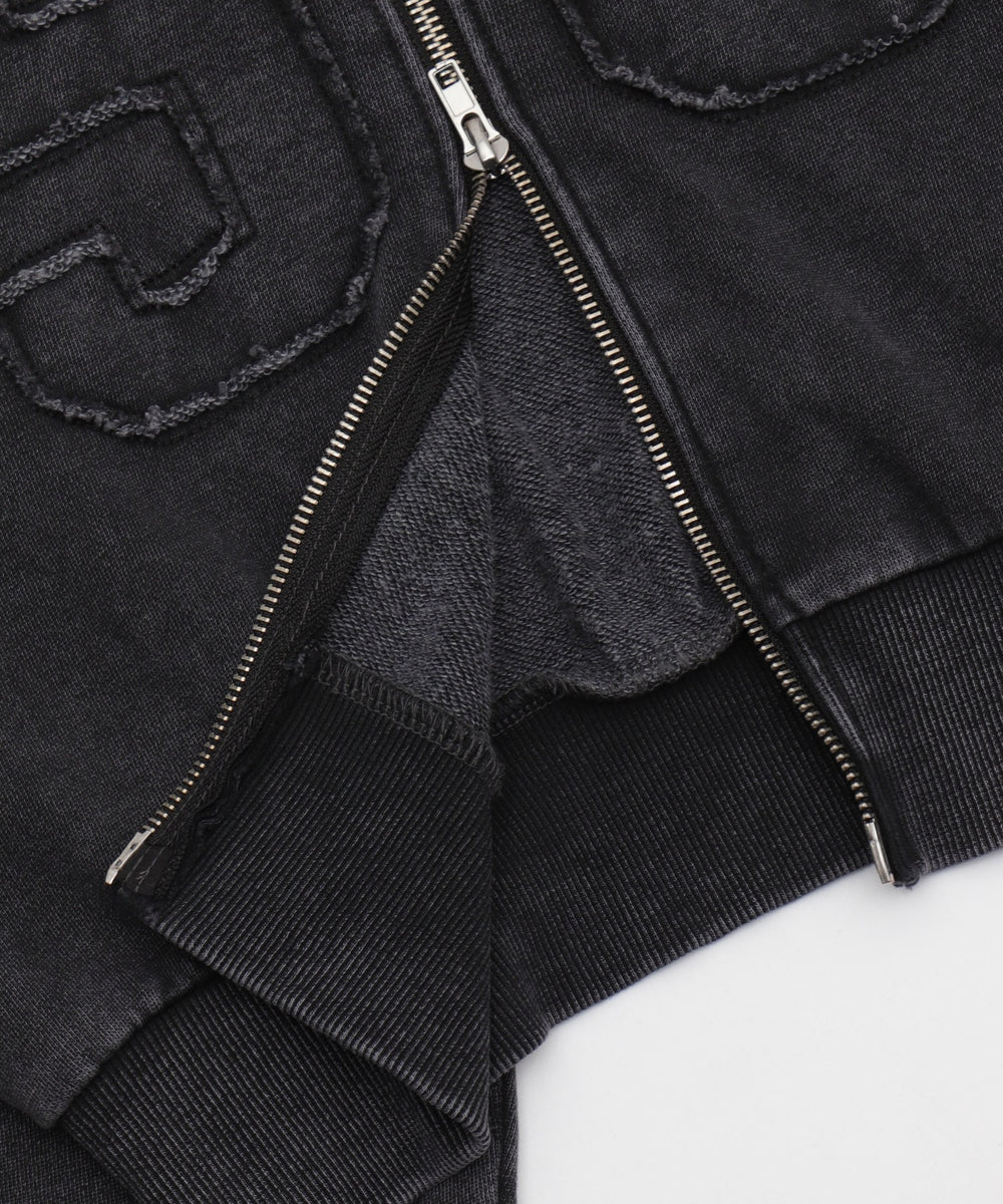 ファーフードショートZIPパーカー