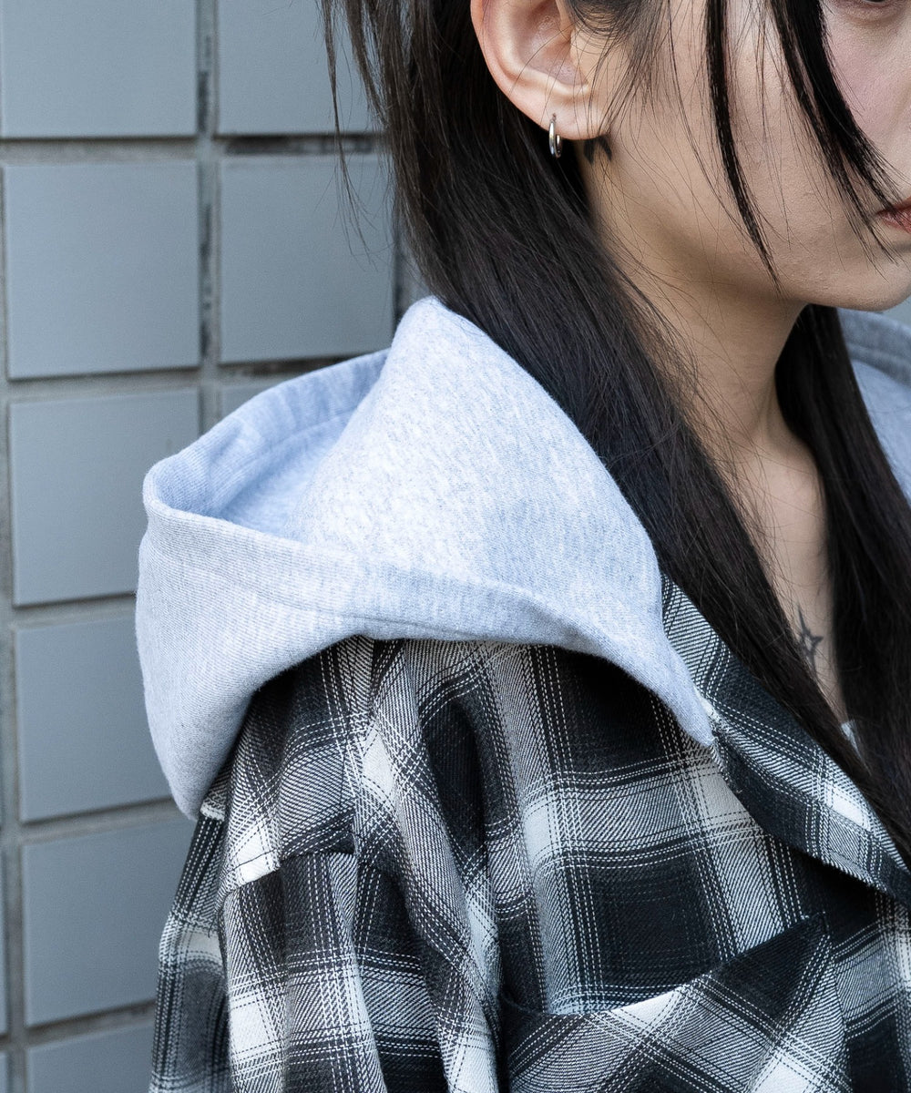 裏毛フードチェックシャツ