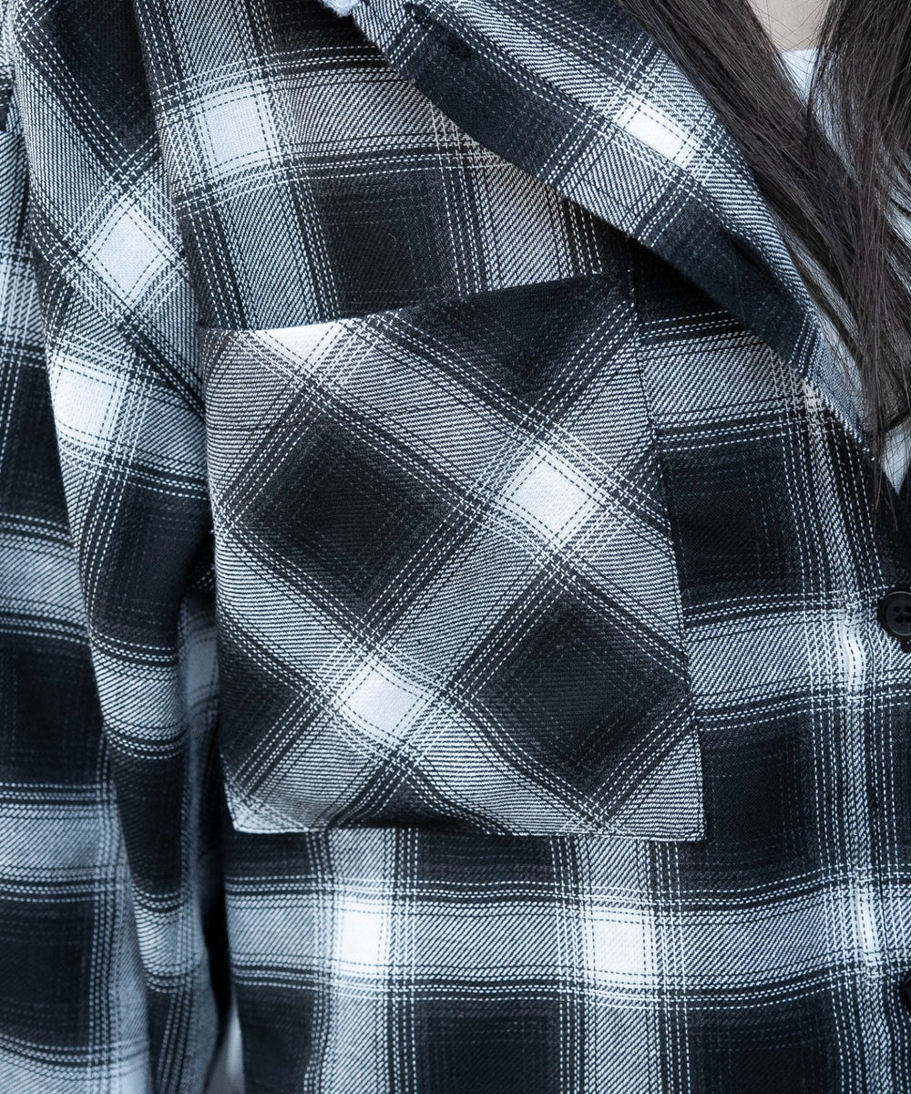 裏毛フードチェックシャツ