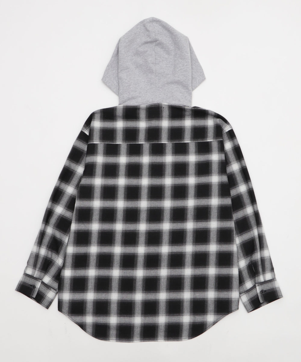 裏毛フードチェックシャツ