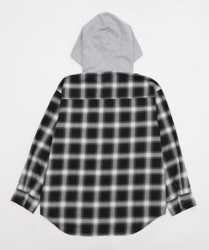 裏毛フードチェックシャツ