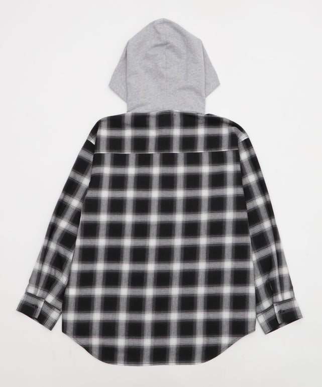 裏毛フードチェックシャツ