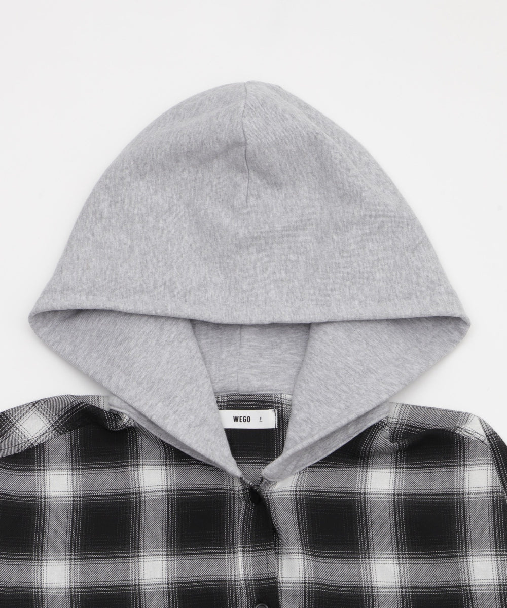 裏毛フードチェックシャツ