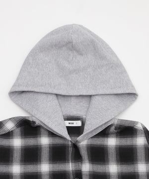 裏毛フードチェックシャツ