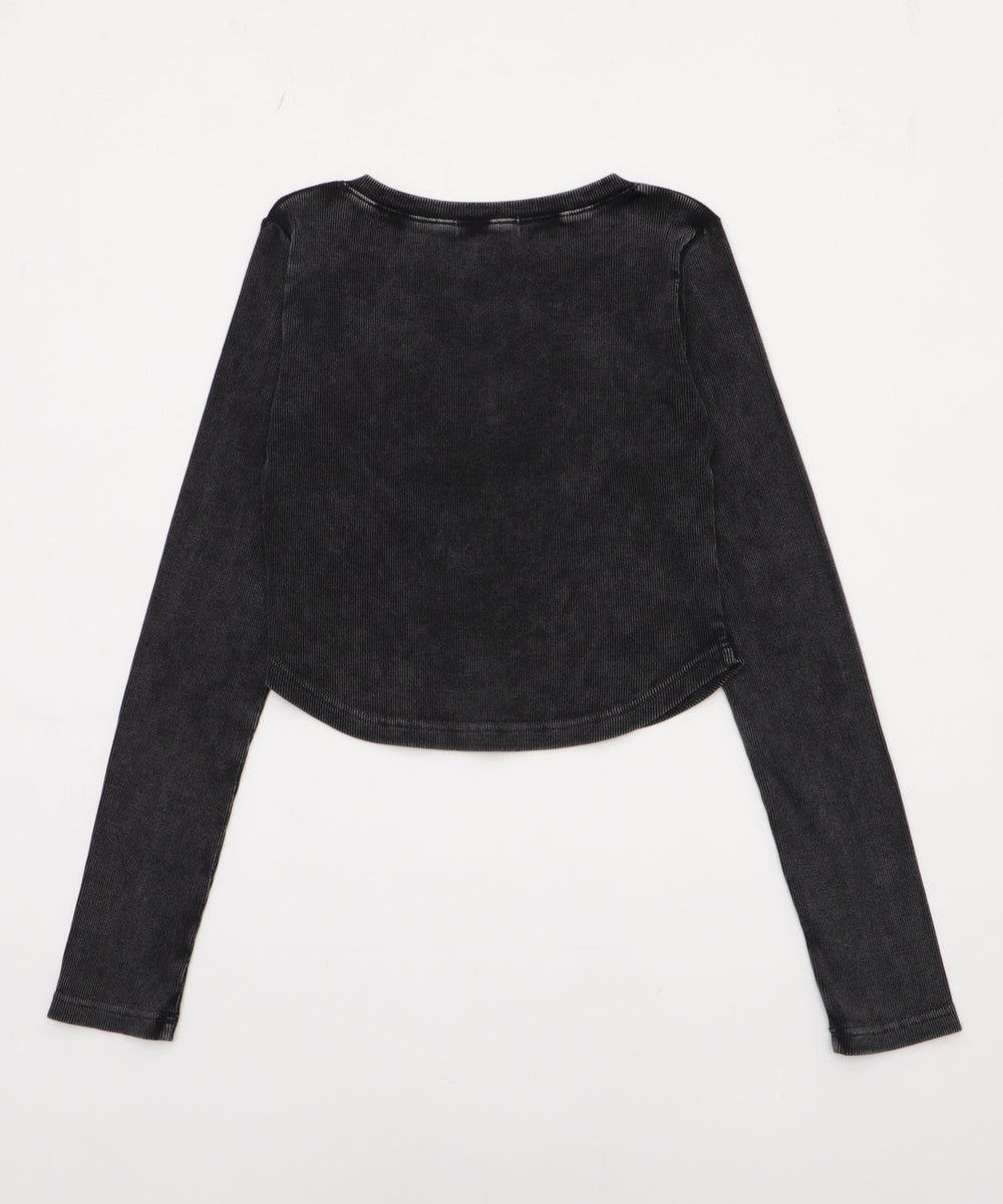 ヴィンテージウォッシュネックリボントップス