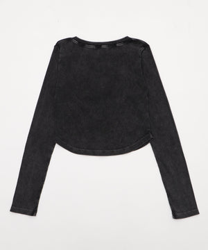 ヴィンテージウォッシュネックリボントップス