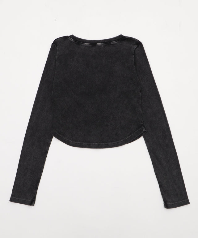 ヴィンテージウォッシュネックリボントップス