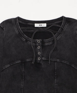 ヴィンテージウォッシュネックリボントップス