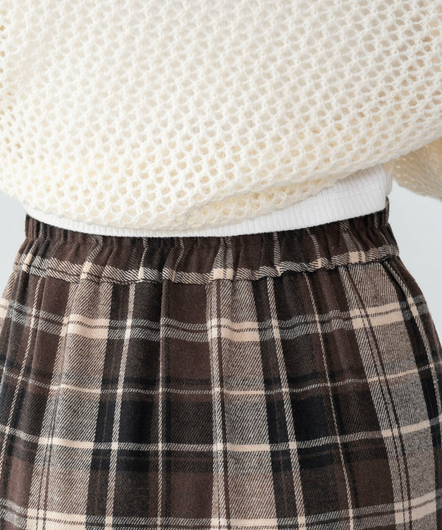チェックアシンメトリーフリルロングスカート