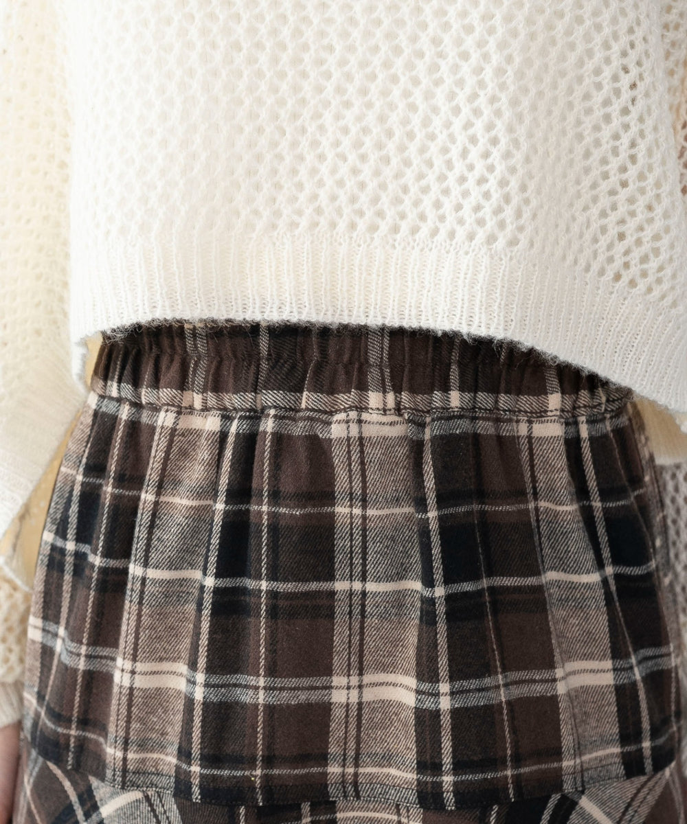 チェックアシンメトリーフリルロングスカート