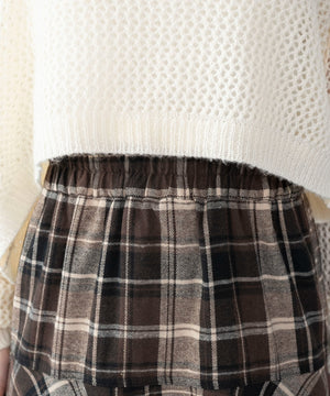 チェックアシンメトリーフリルロングスカート