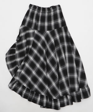 チェックアシンメトリーフリルロングスカート