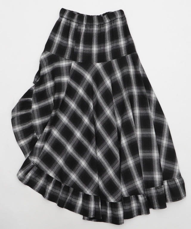 チェックアシンメトリーフリルロングスカート