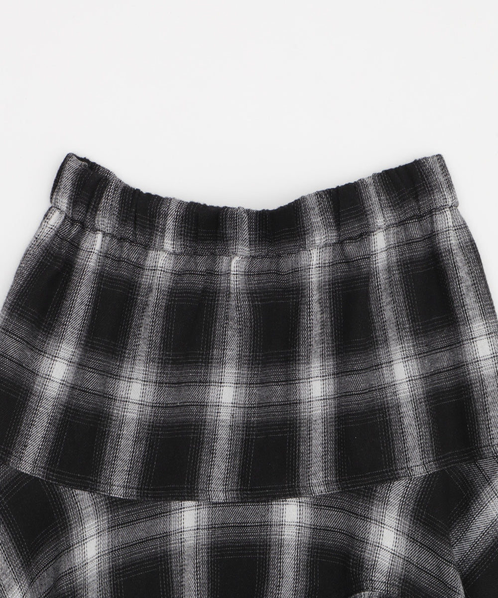 チェックアシンメトリーフリルロングスカート