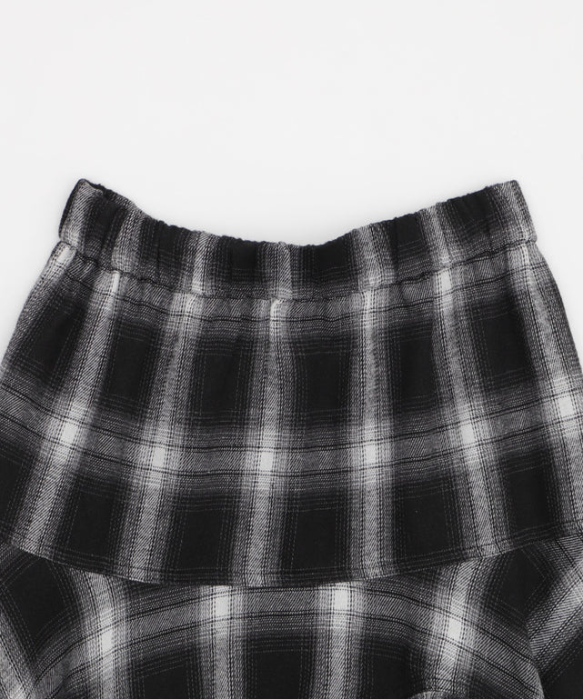 チェックアシンメトリーフリルロングスカート