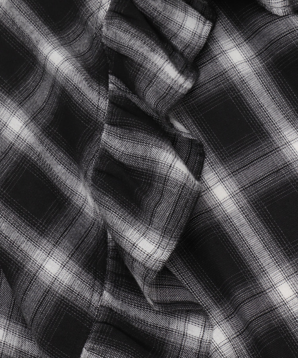 チェックアシンメトリーフリルロングスカート