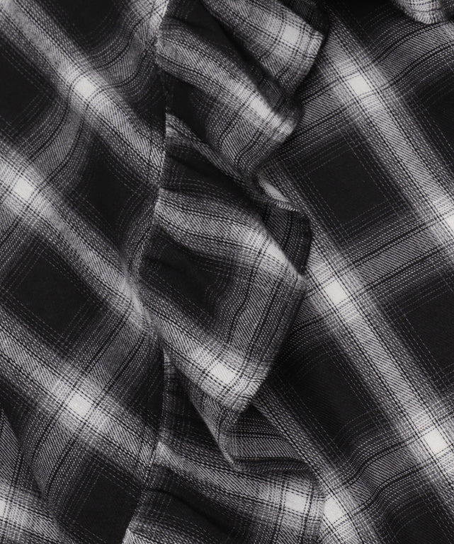 チェックアシンメトリーフリルロングスカート