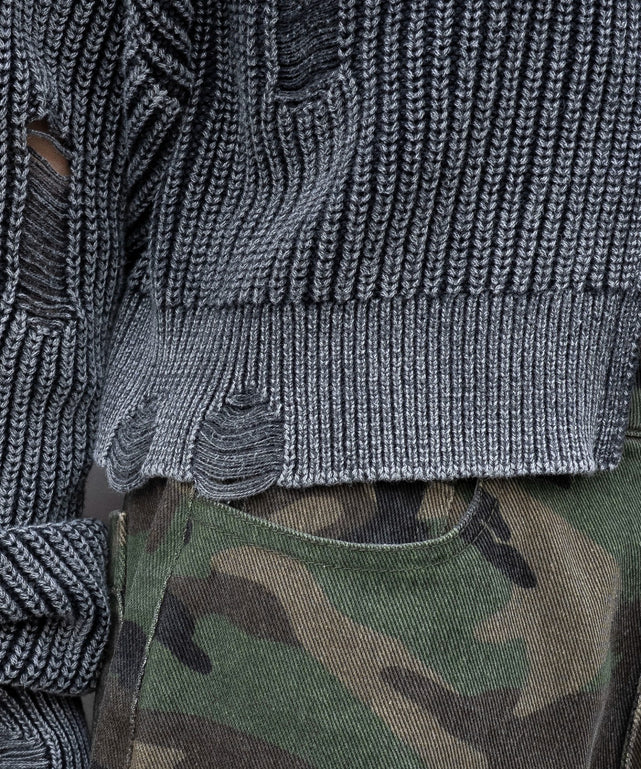 ダメージニットジップパーカー