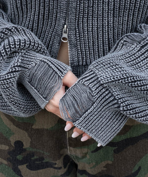 ダメージニットジップパーカー