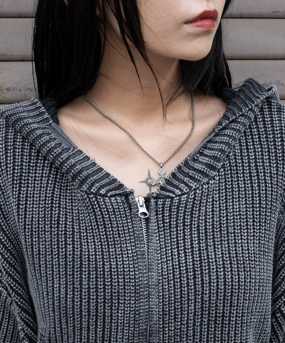 ダメージニットジップパーカー