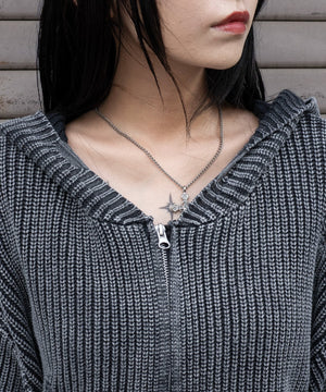 ダメージニットジップパーカー