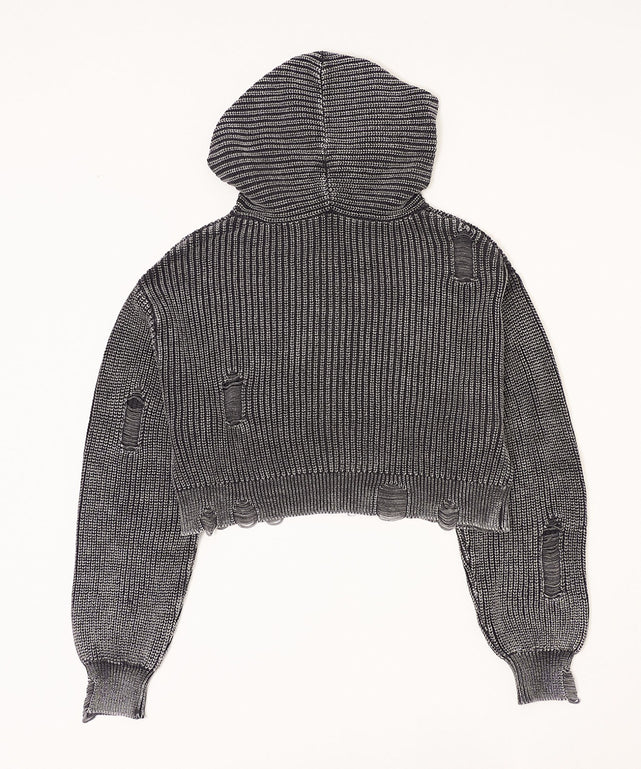 ダメージニットジップパーカー