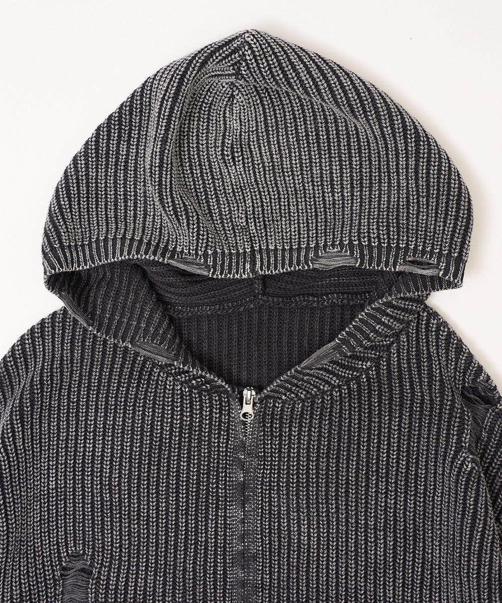 ダメージニットジップパーカー