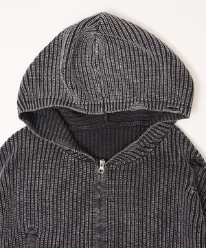 ダメージニットジップパーカー